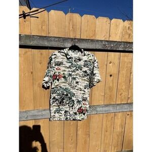 Denim & Flower Shirt Men's Medium  Floral Slim Fit Hawaiian Button Up Collared